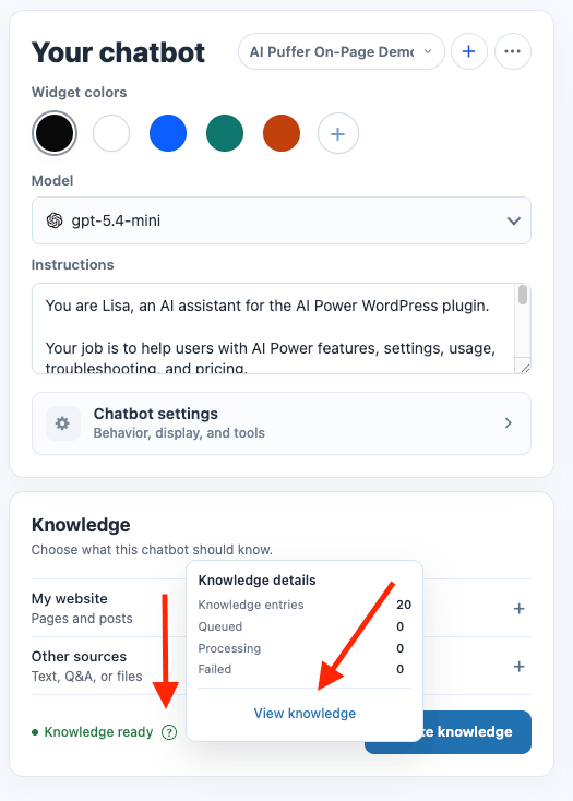 Chatbot knowledge