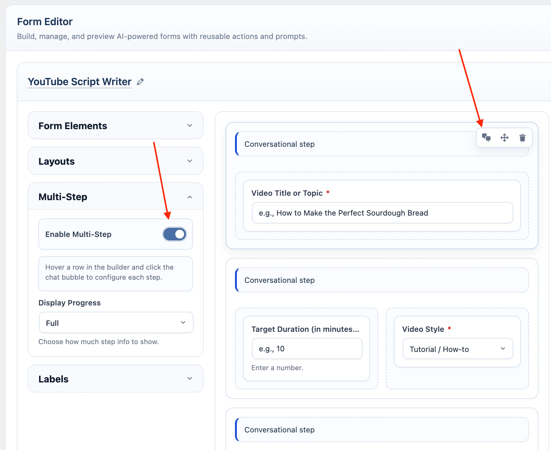 AI Form Multi-Step settings