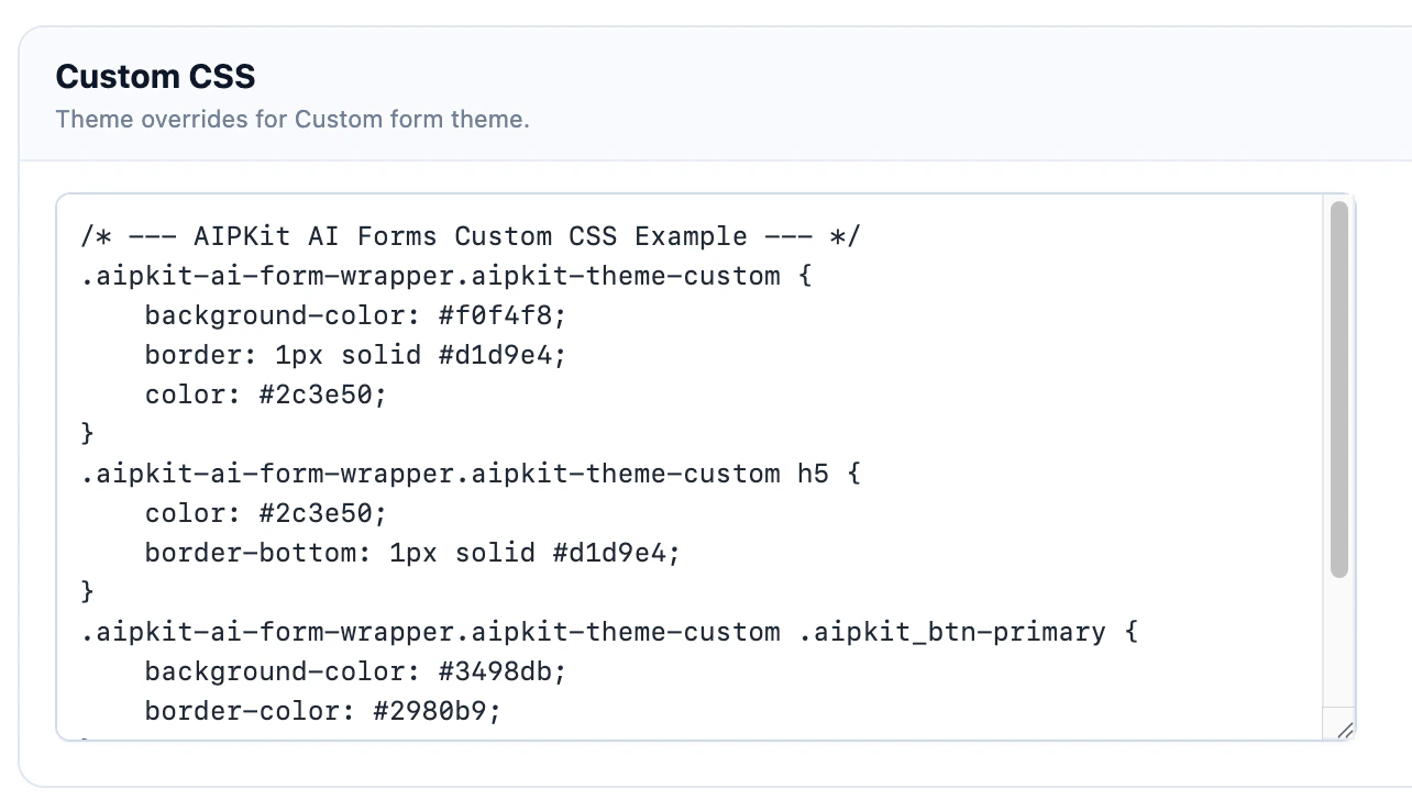 AI Forms custom CSS settings