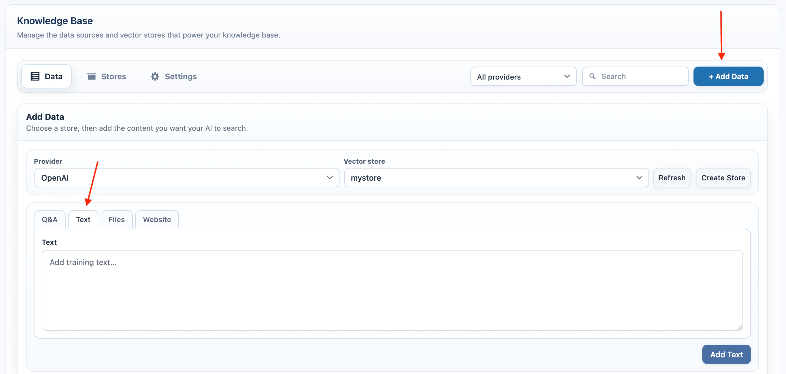 Knowledge Base Text tab