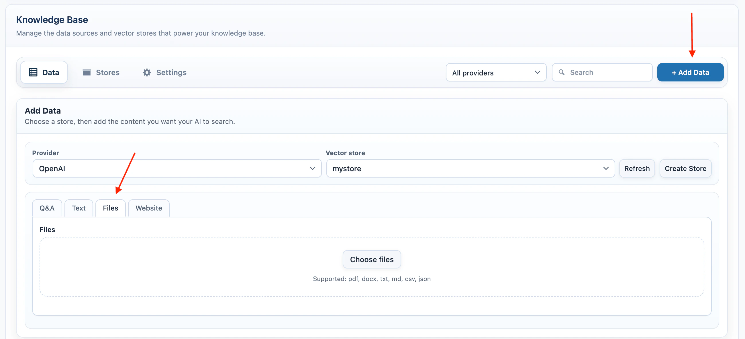 Knowledge Base Files tab