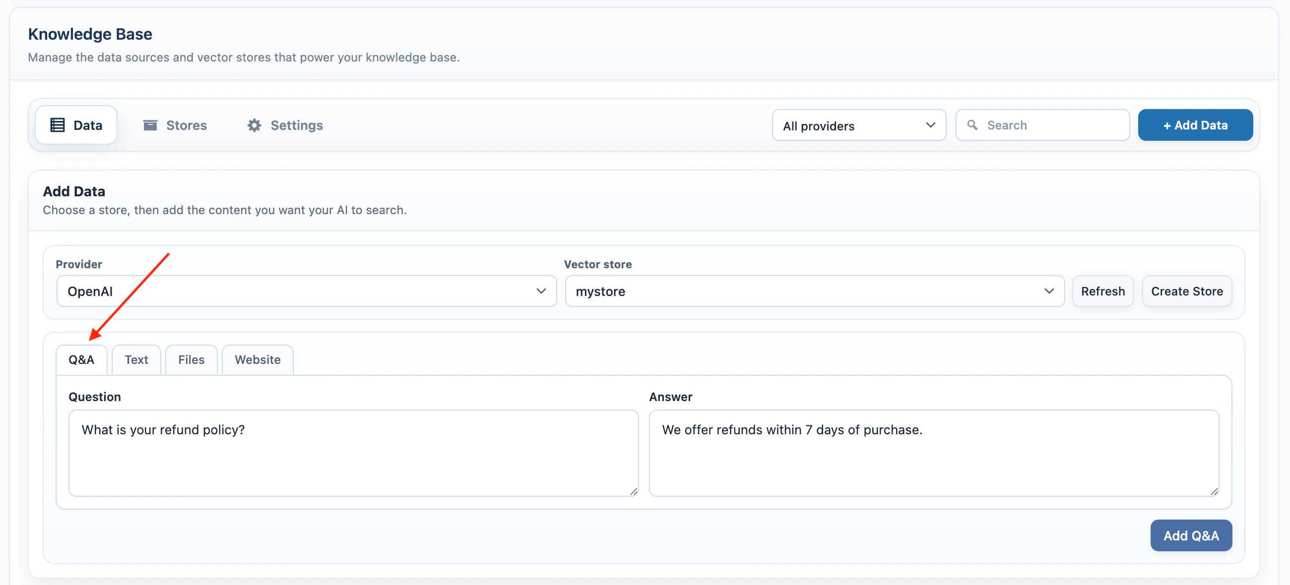 Knowledge Base Q&A tab