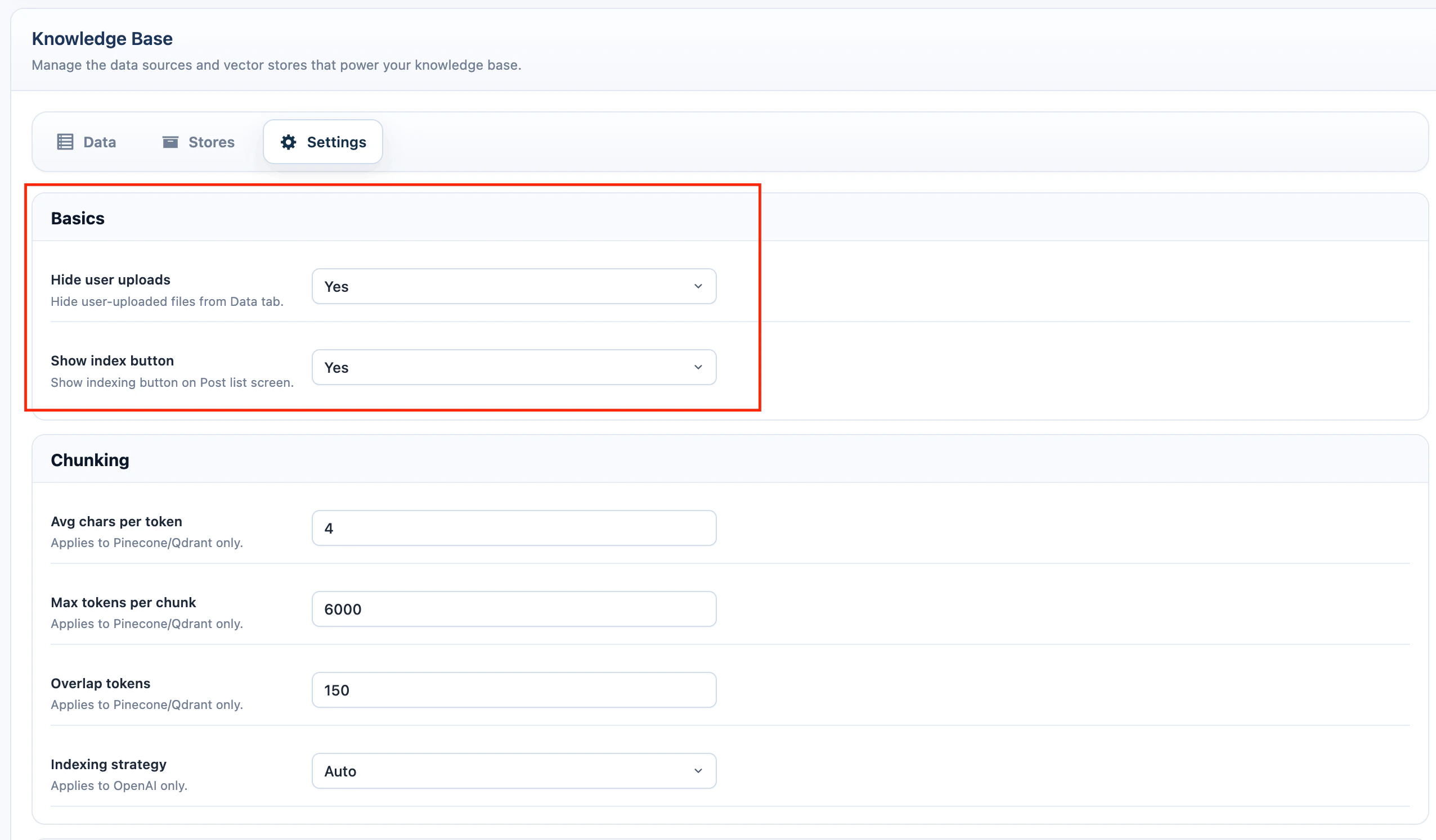 Knowledge Base general settings