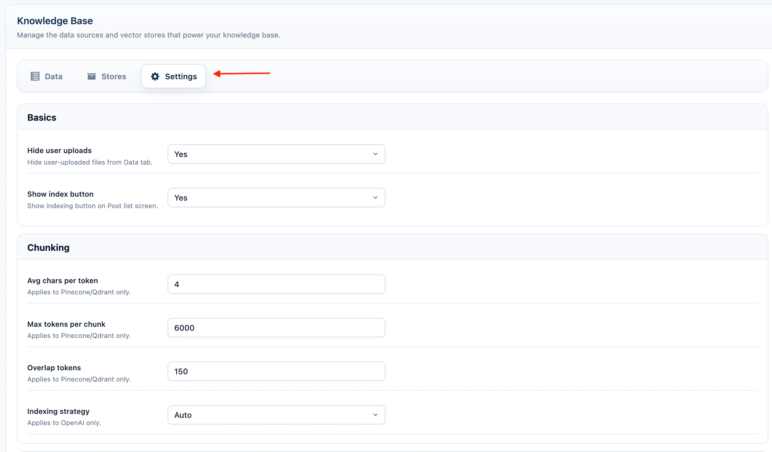 Knowledge Base settings