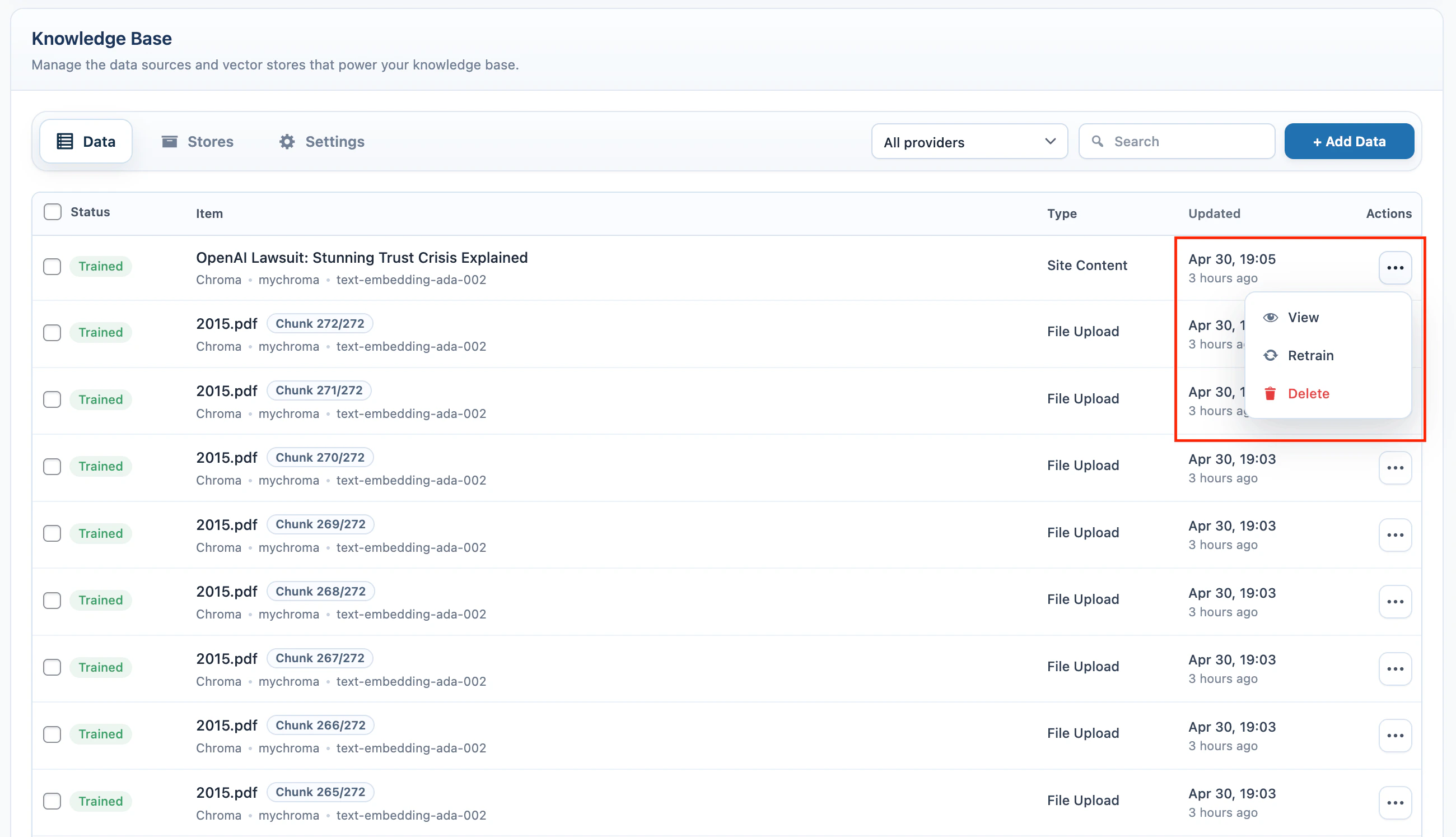 Knowledge Base source table