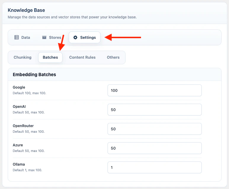 Knowledge Base Batches settings