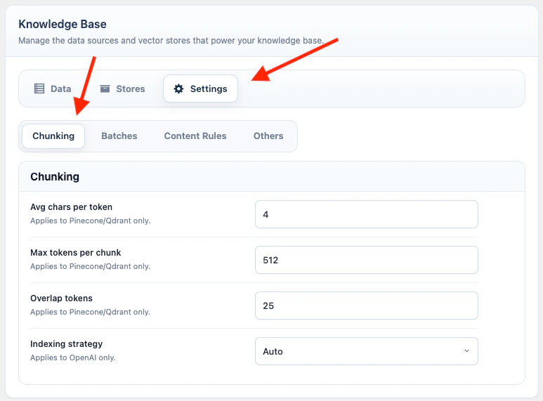Knowledge Base Batches settings