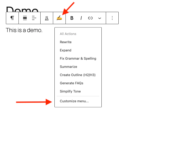 Content Assistant in the Block Editor toolbar