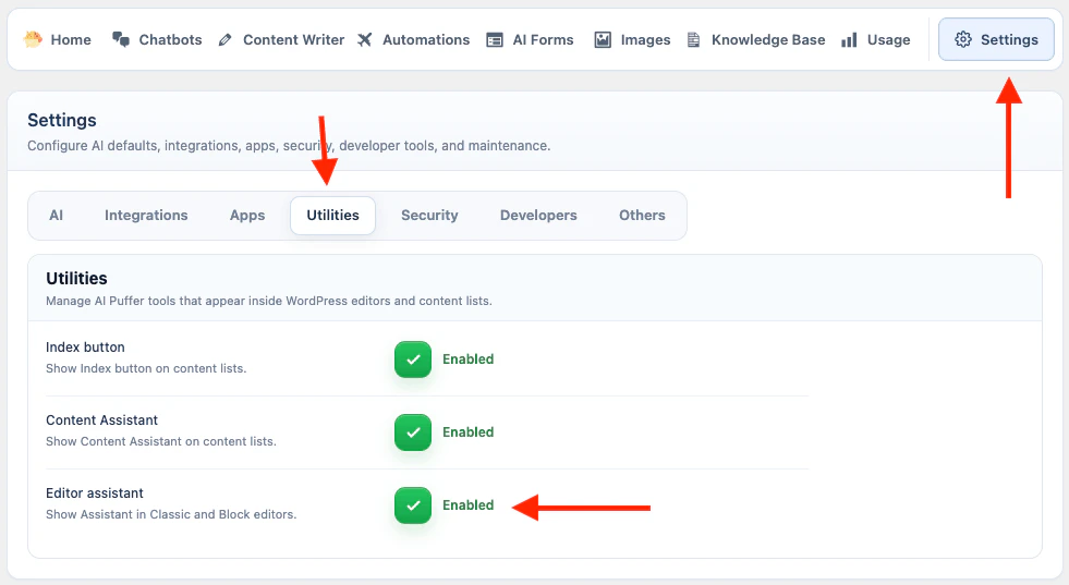 editor-assistant-settings on a WordPress post list