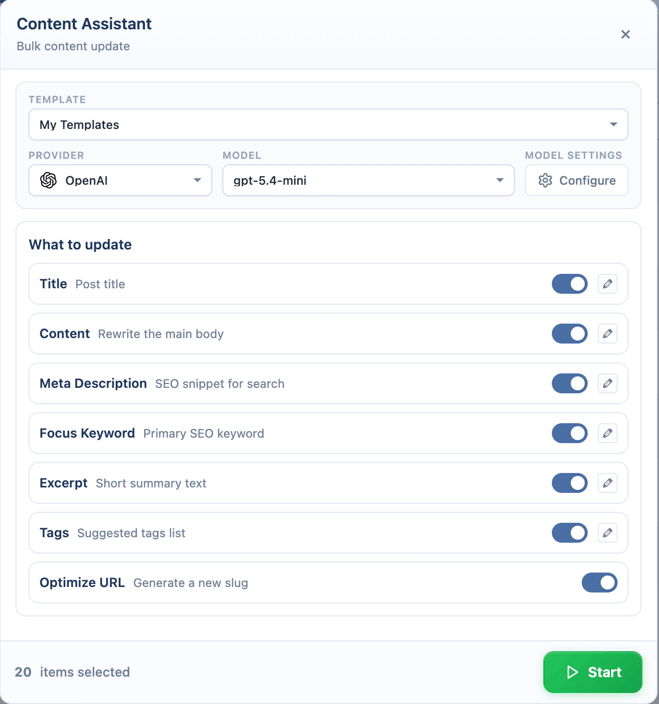 Bulk Assistant modal
