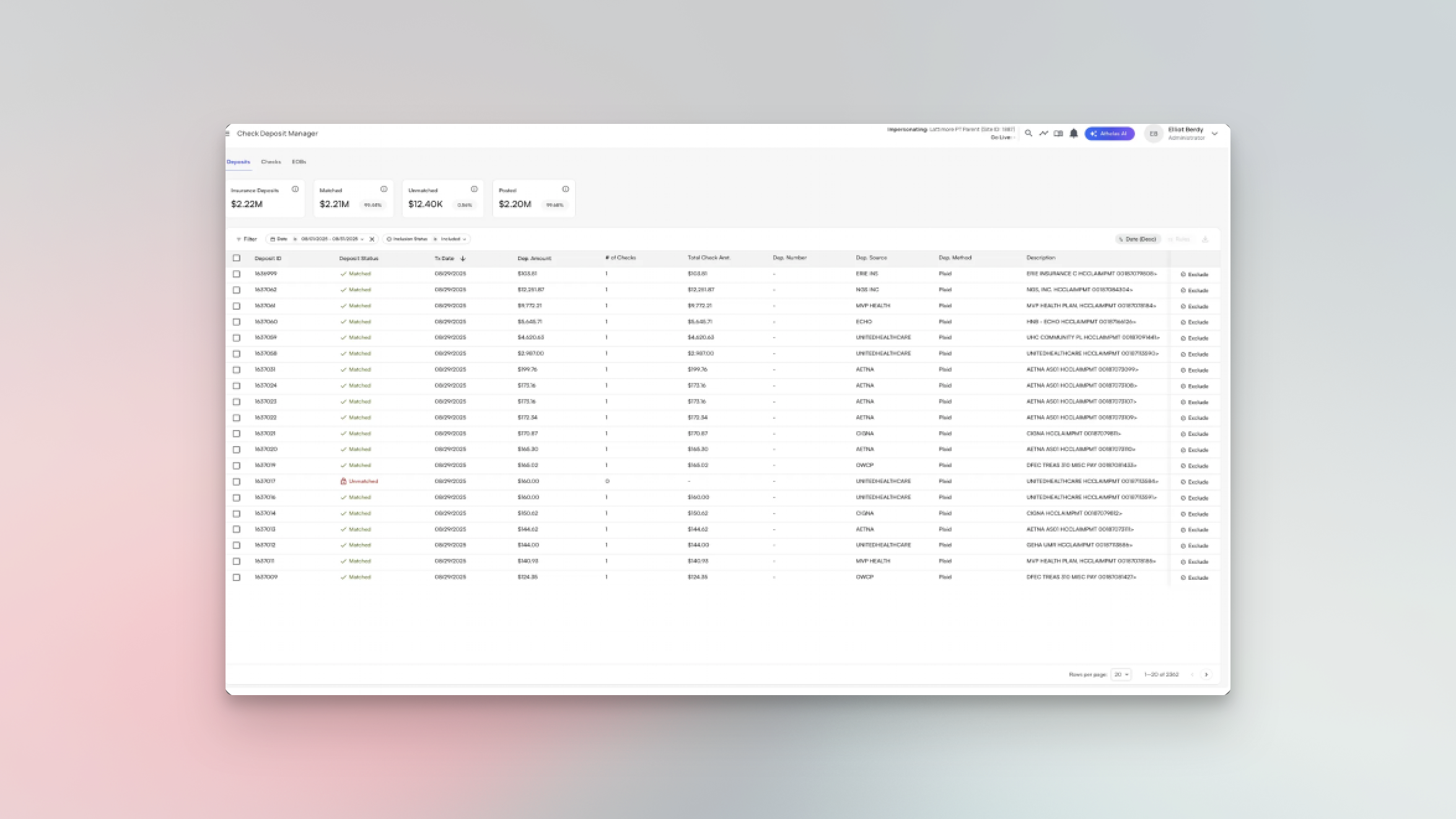 Check Deposit Manager interface showing deposit information and remittance details