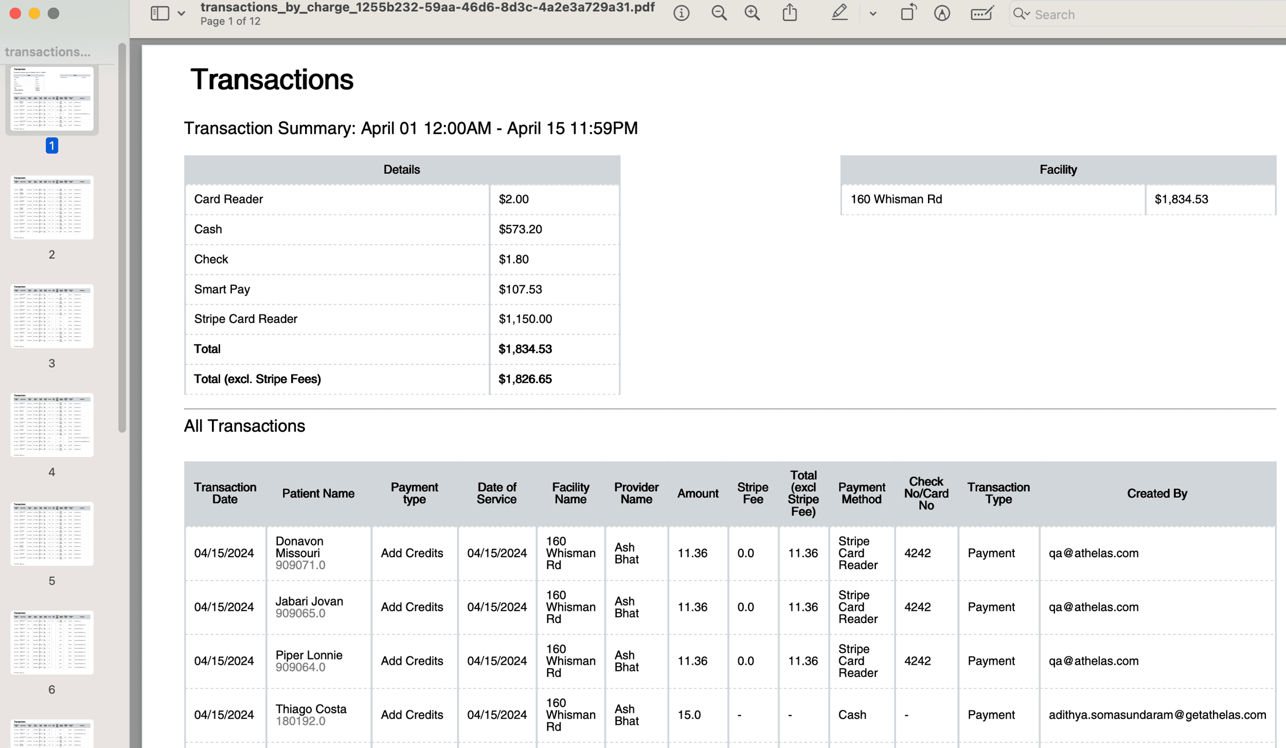 Generate a Transaction Report - Athelas