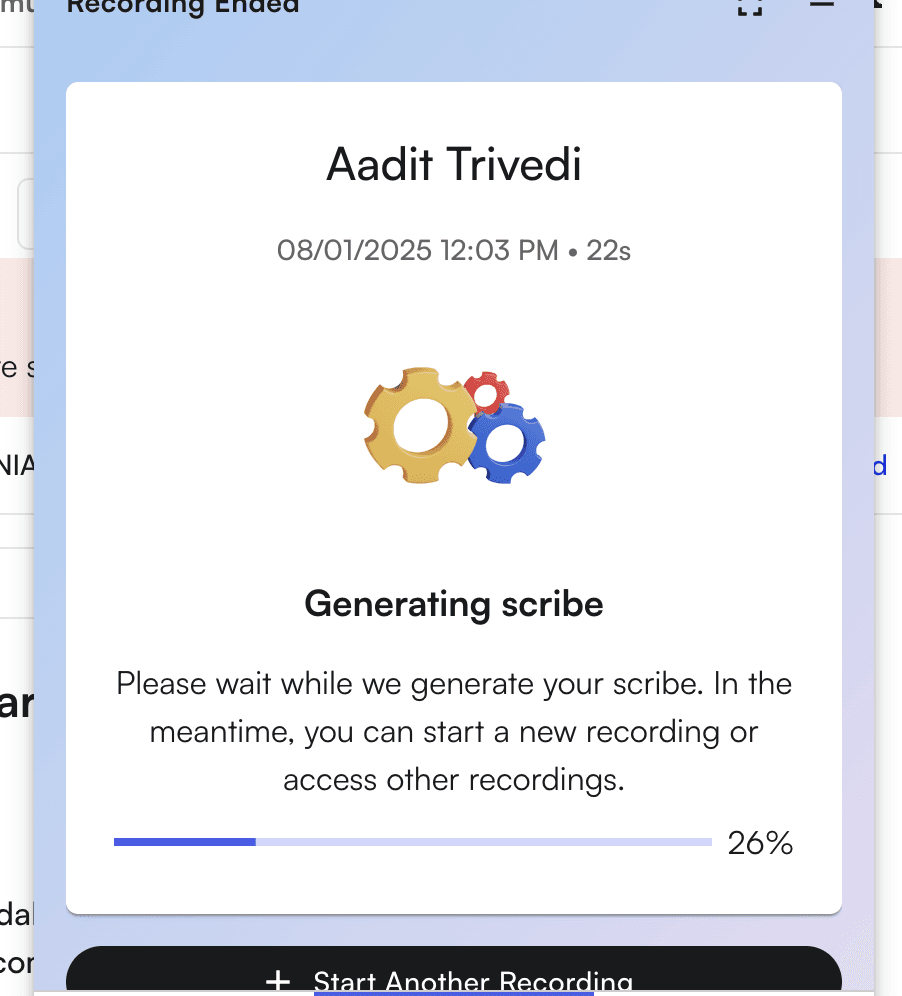 Processing status screen