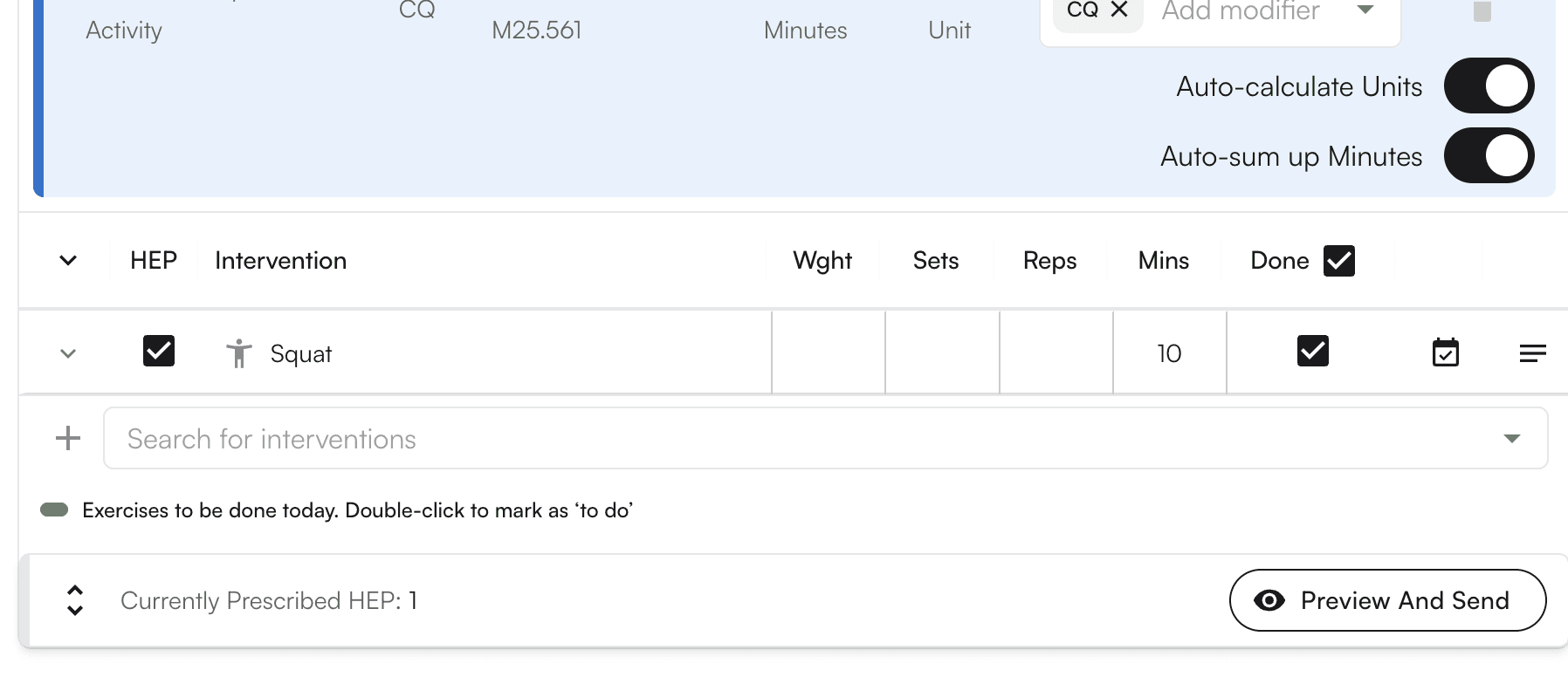 HEP checkbox selection interface