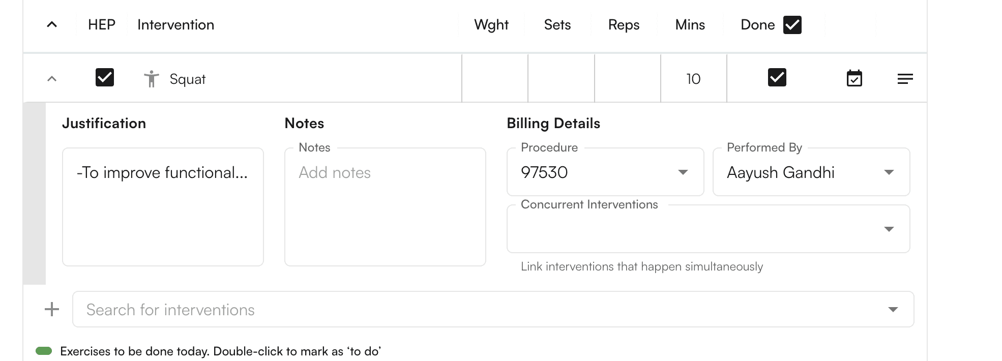 HEP dropdown with notes assignment