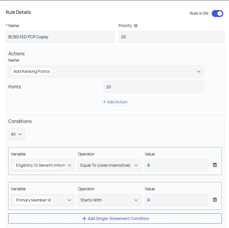 Parser rule adding ranking points for BCBS member IDs starting with R