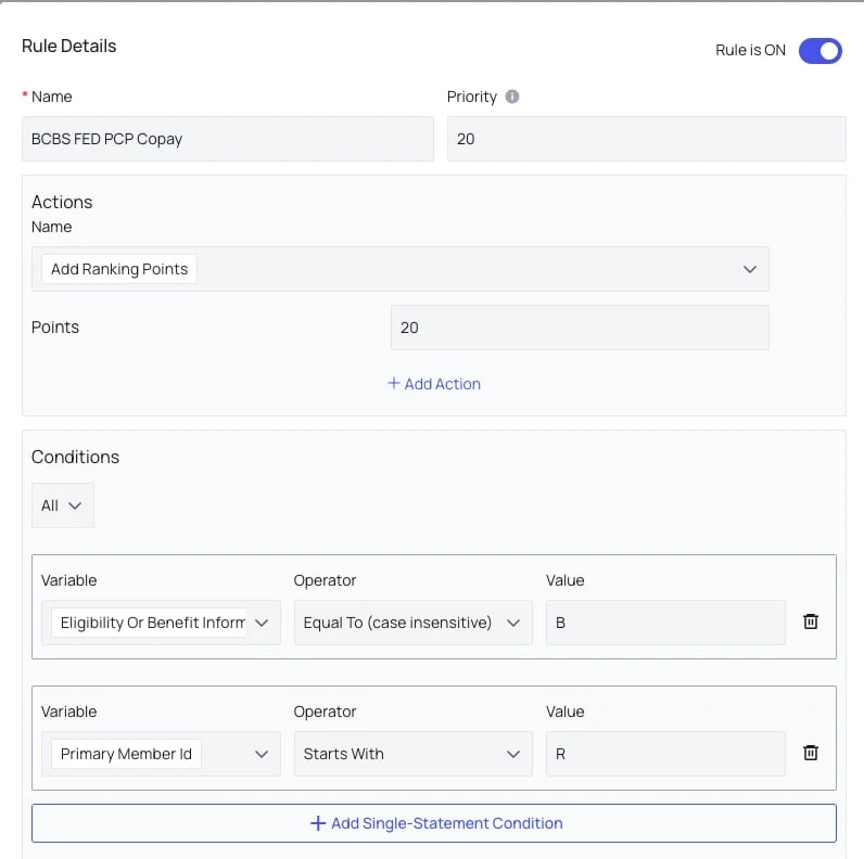 Parser rule adding ranking points for BCBS member IDs starting with R