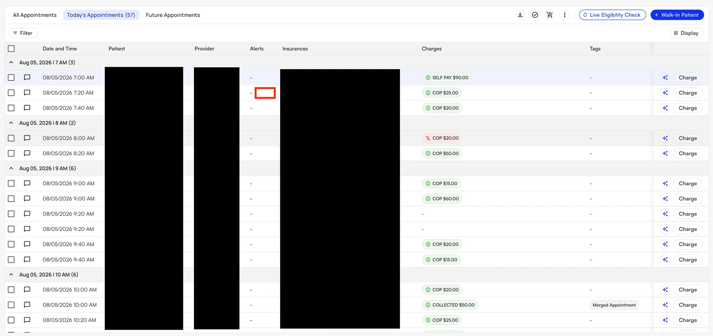 Click the gray area of an appointment row to open the expanded view
