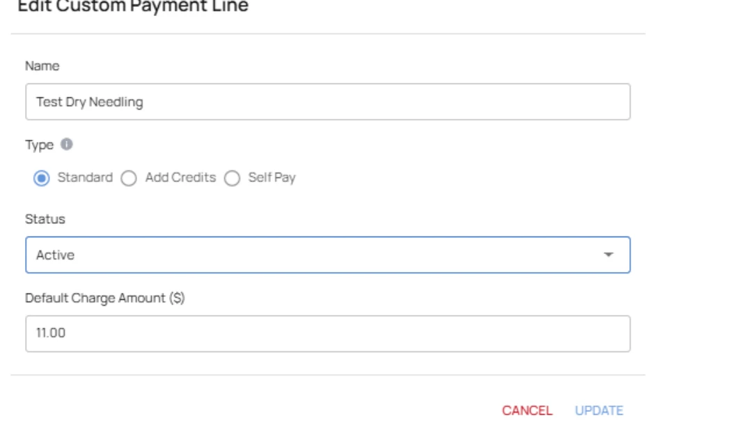 Editing the name, status, or default amount of a custom payment line