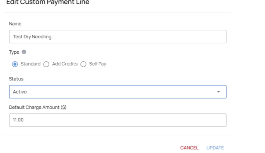 Editing the name, status, or default amount of a custom payment line