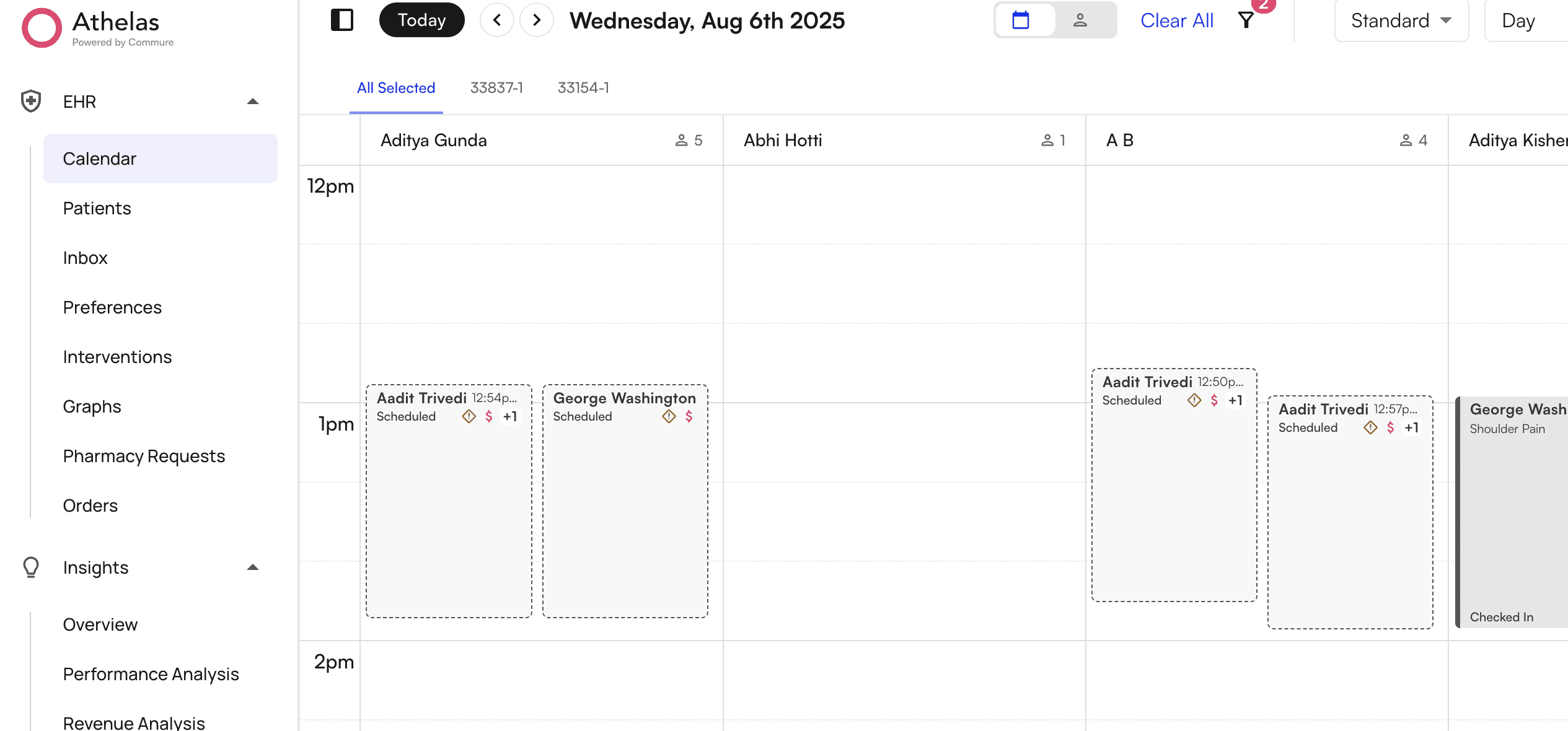 Calendar page with filters icon in top right corner