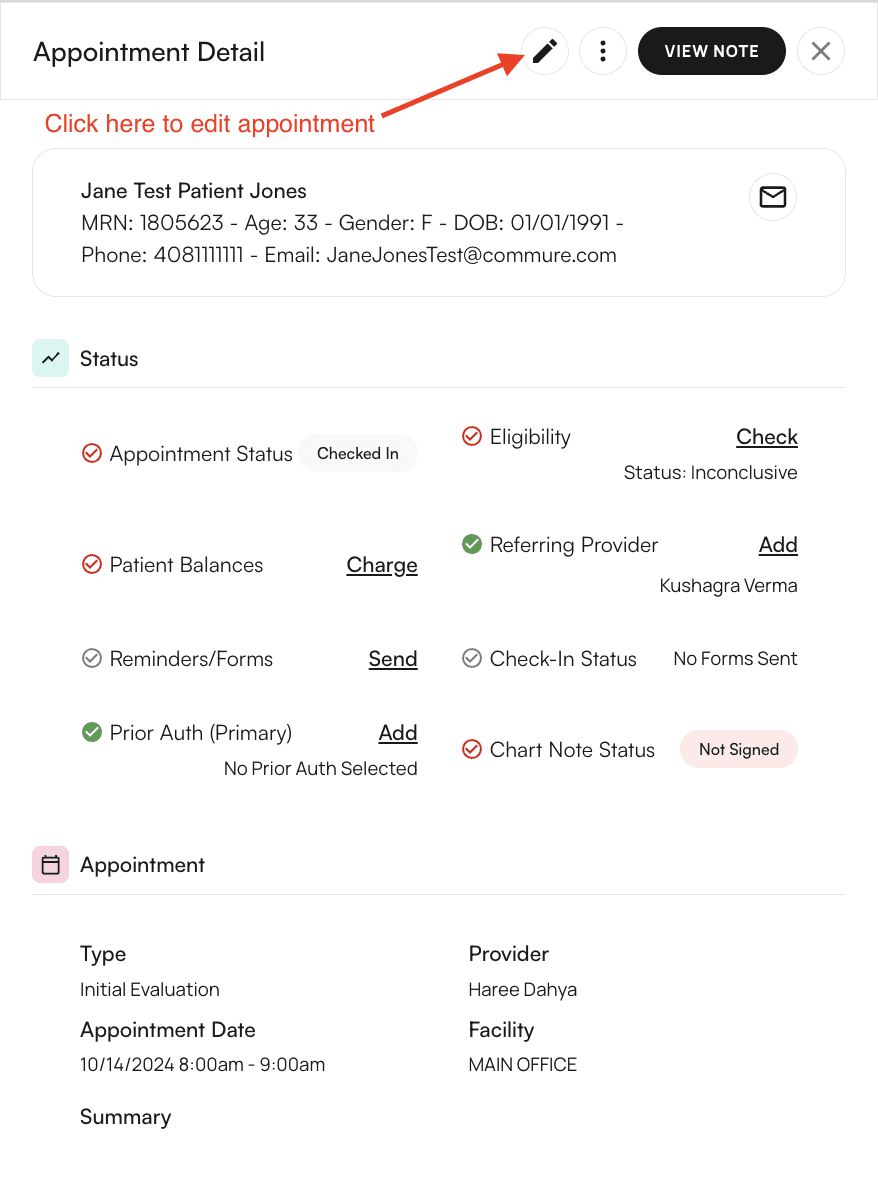 Pencil icon for editing appointment details