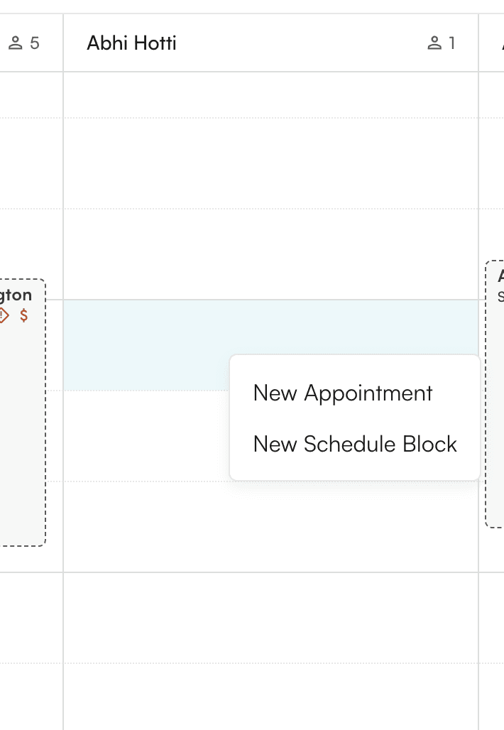 Empty calendar slot for creating appointment