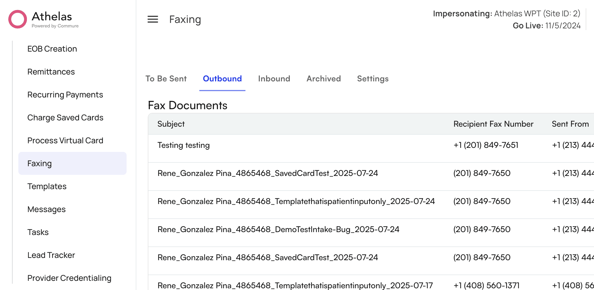 Utilities menu with Faxing section highlighted