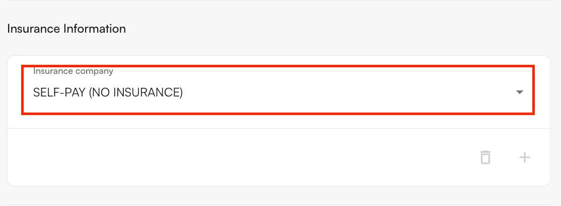 Self-pay insurance option selected