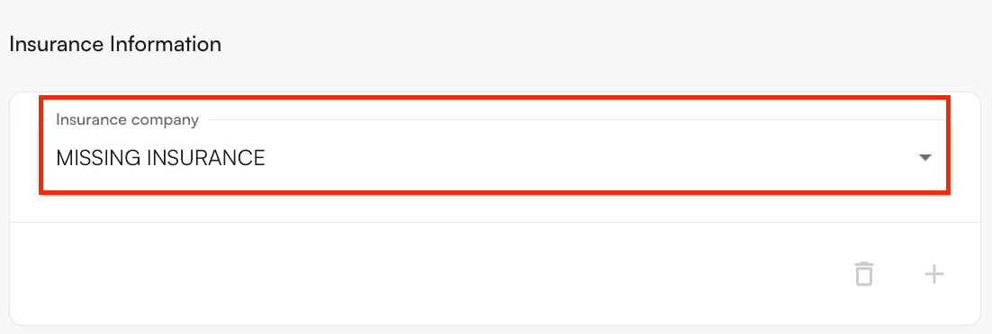 Missing insurance option selected
