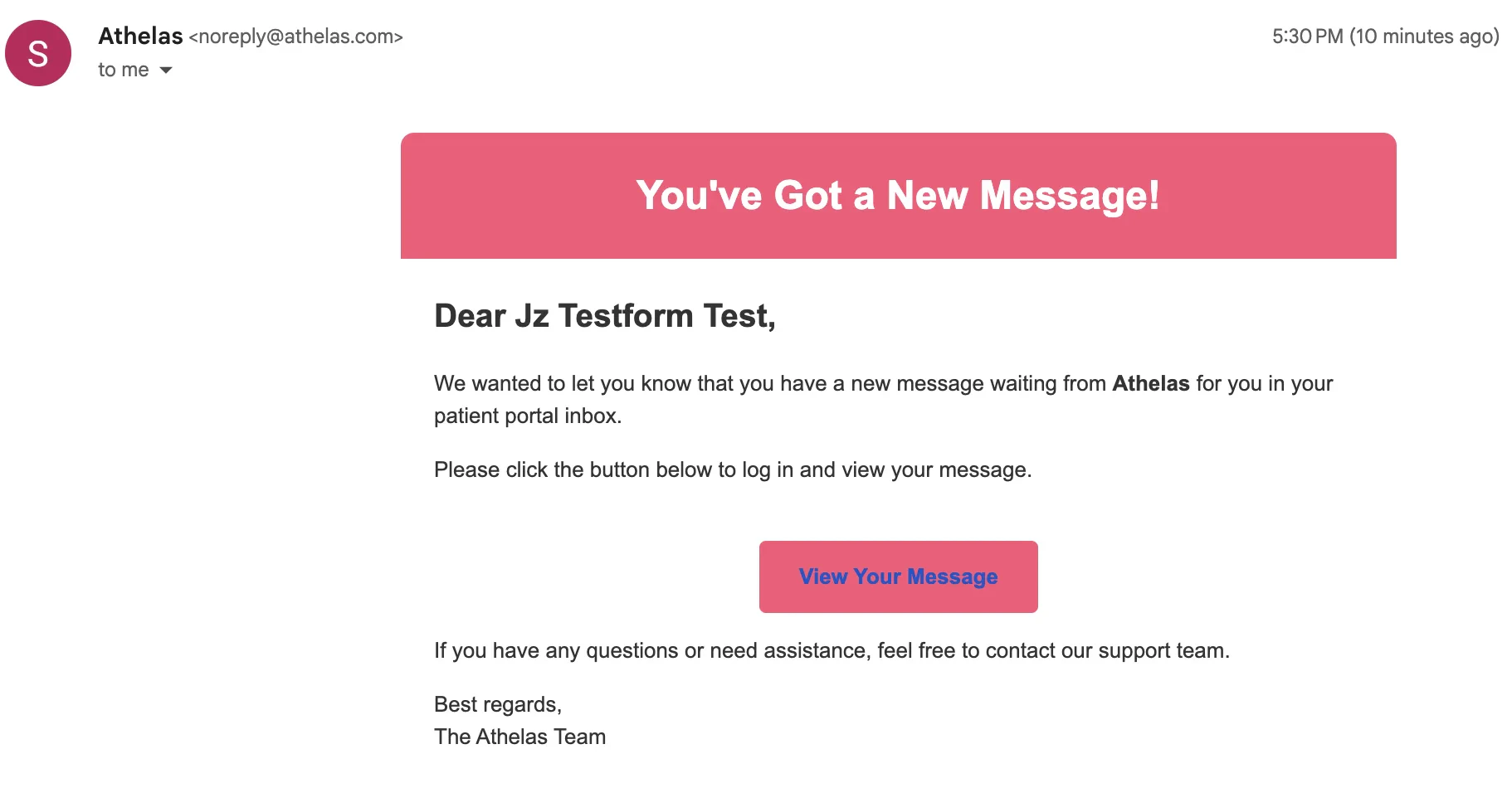 Email notification Email notification to patient