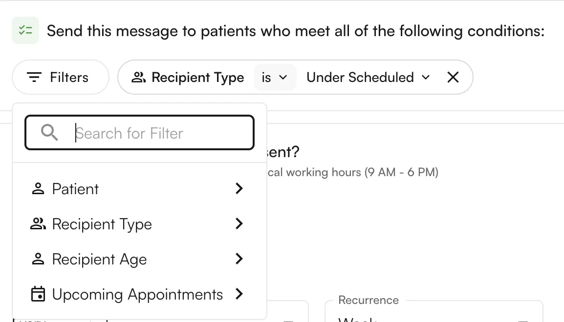 Filters set for Underscheduled Patients