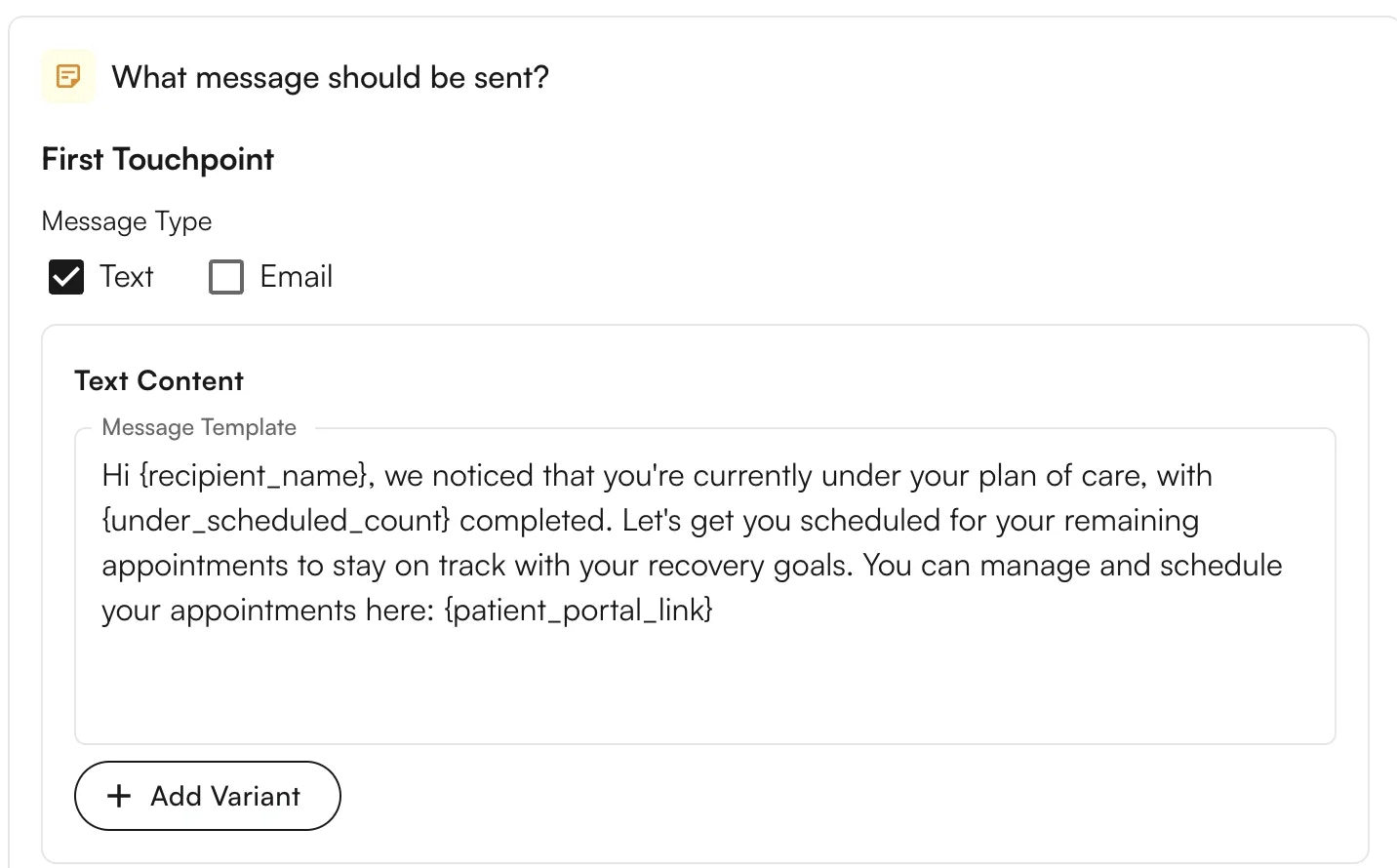 Message content with variables