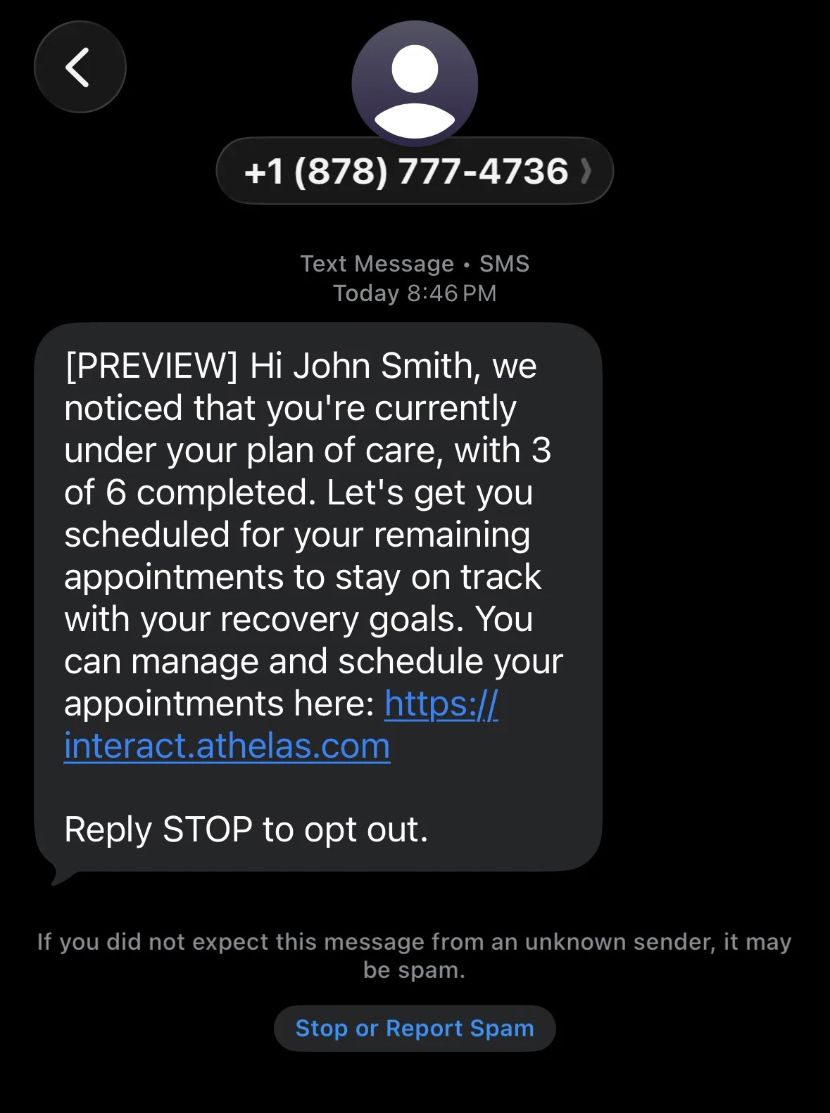 Messages sent to patient