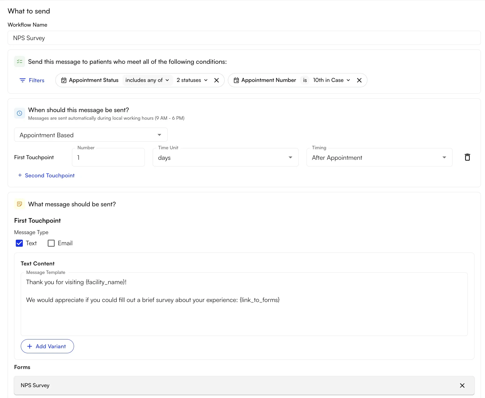 Example workflow — 10th visit NPS