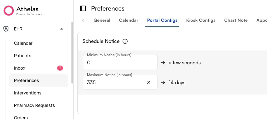 Preferences tab showing Portal Configs sub-tab