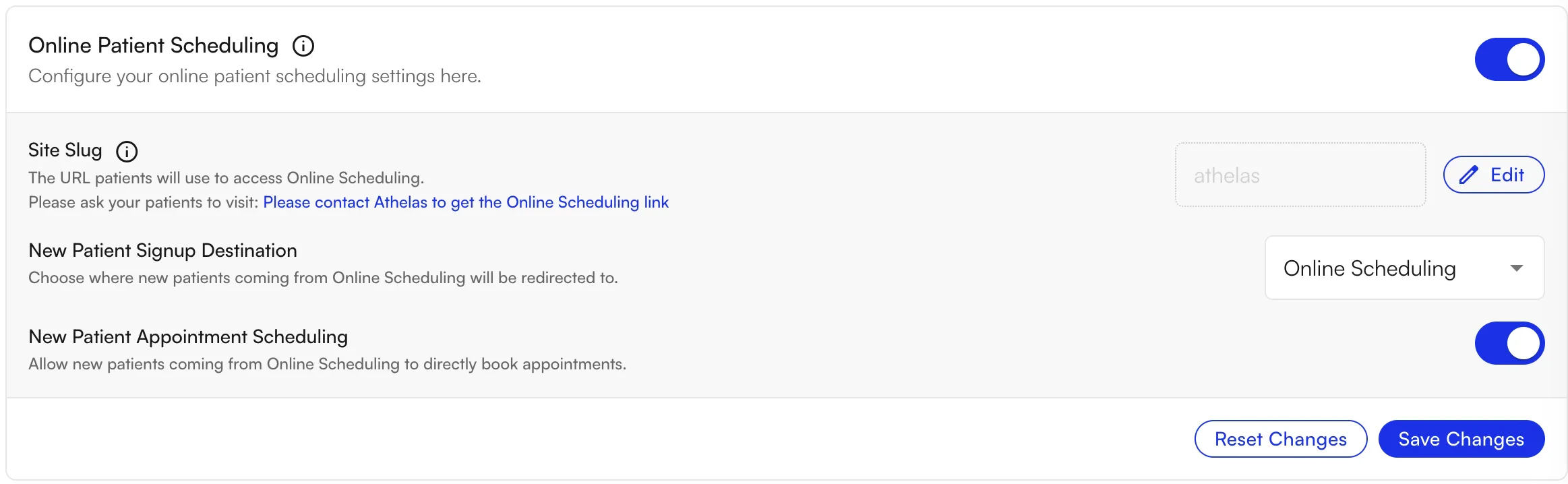 Online Scheduling configuration options