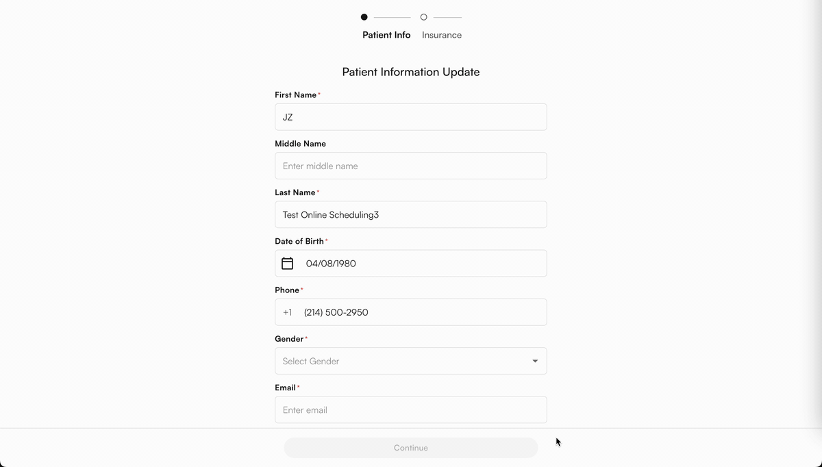 Patient update screen