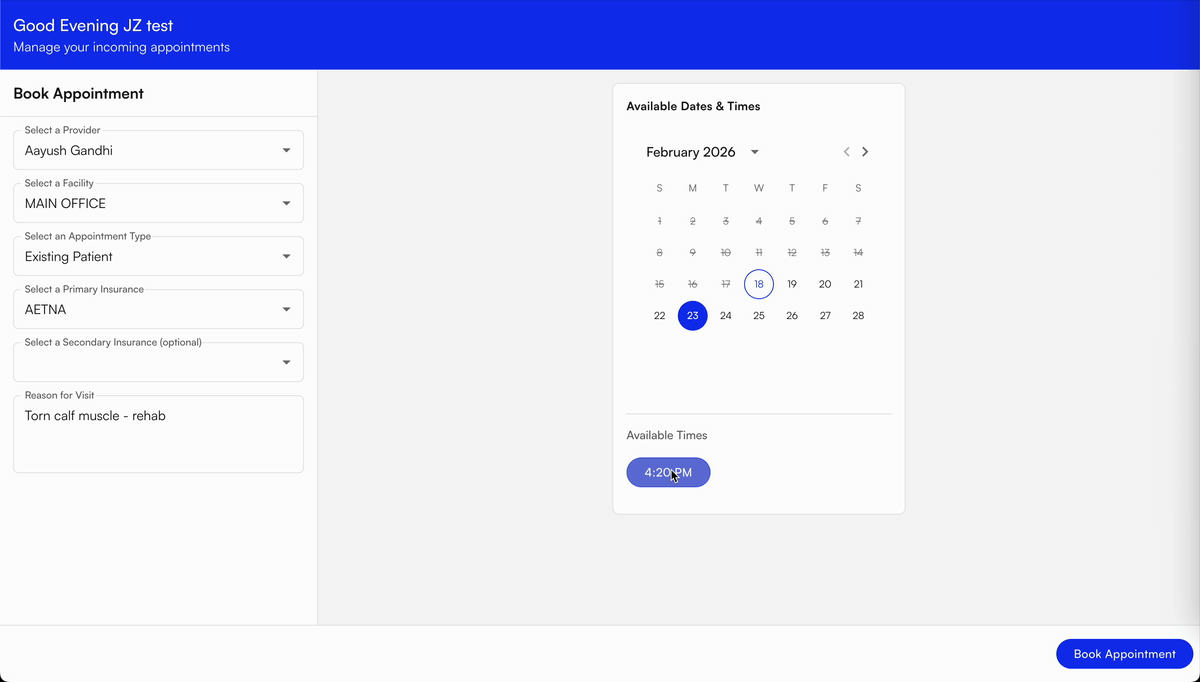 Existing patient confirming appointment