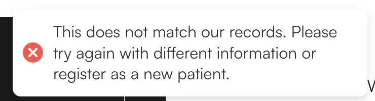 Neutral "does not match any records" error