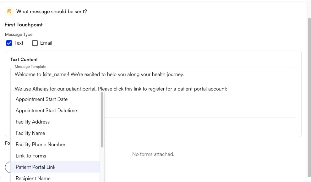 Patient Portal Link variant in Outreach Flows