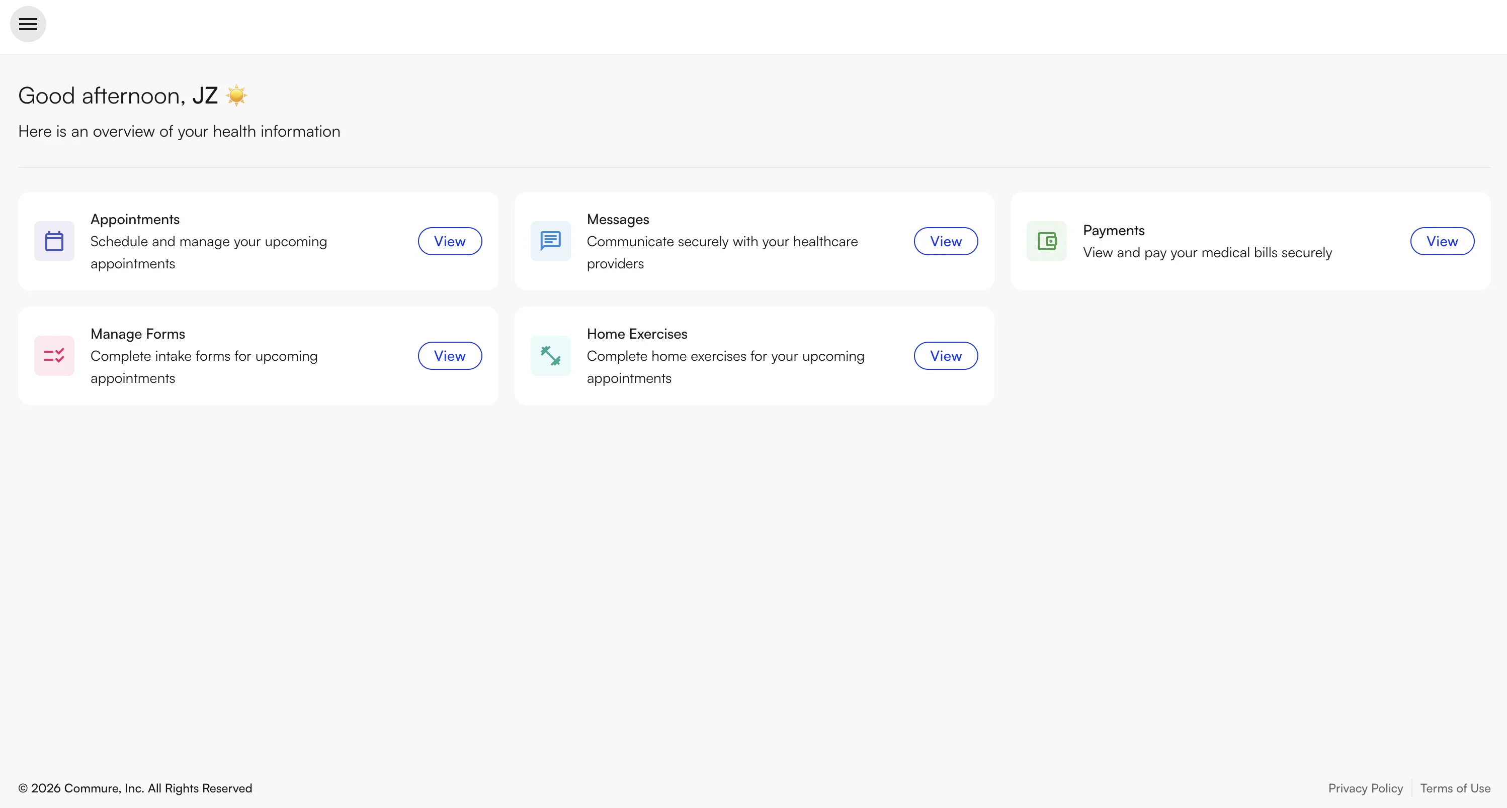 Patient portal home page