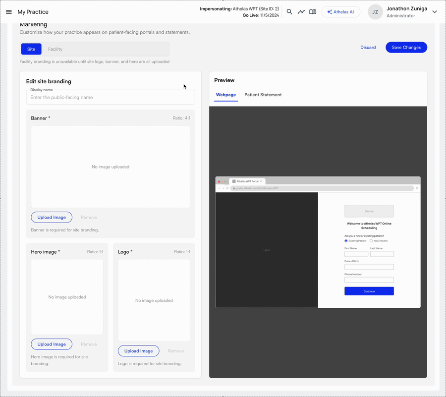 Live preview of branding changes