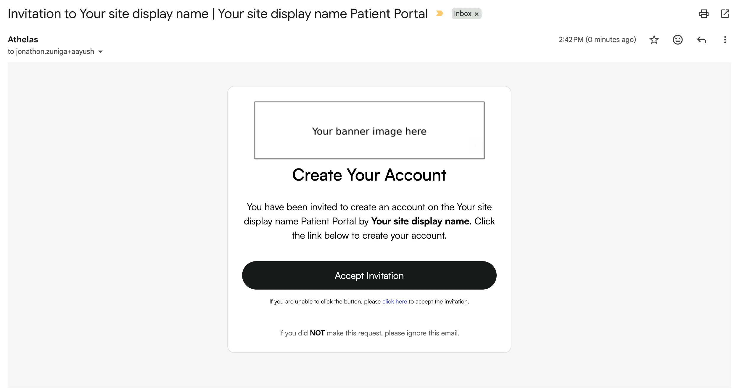 Branding on the Patient Portal invitation link