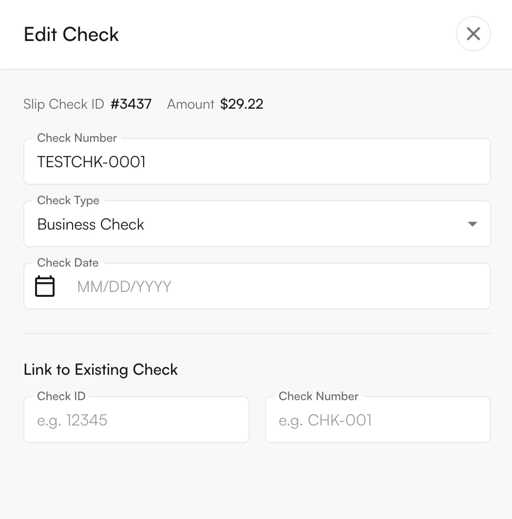 The Edit check modal