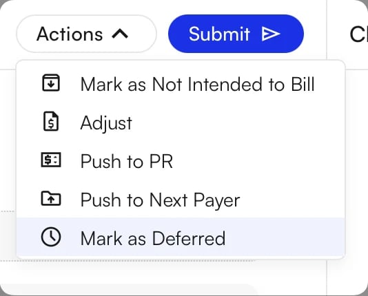 Mark as Deferred in a claim's Actions menu