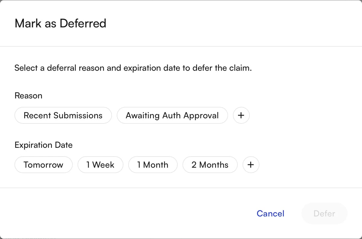 The Mark as Deferred dialog with reasons and expiration dates
