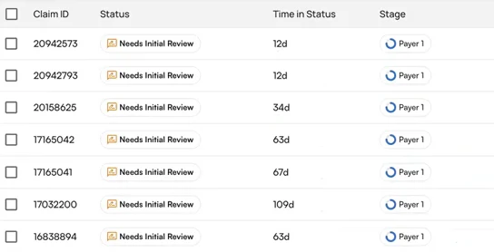 The Time in Status column next to Status, showing how long each claim has been in its status