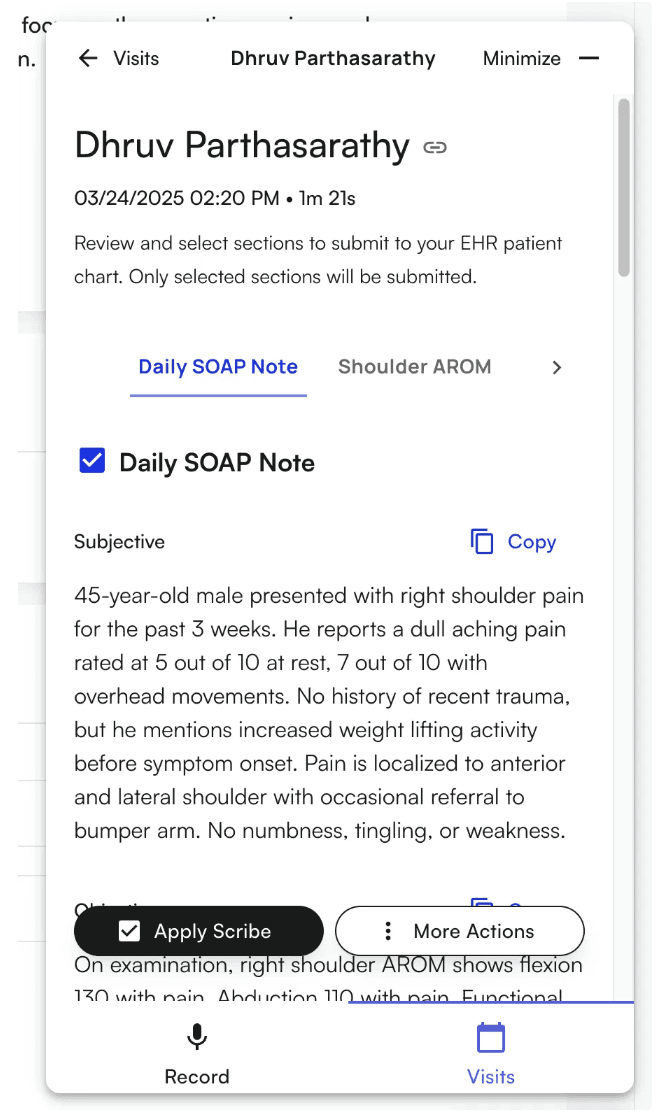 Air Scribe application page with generated note sections