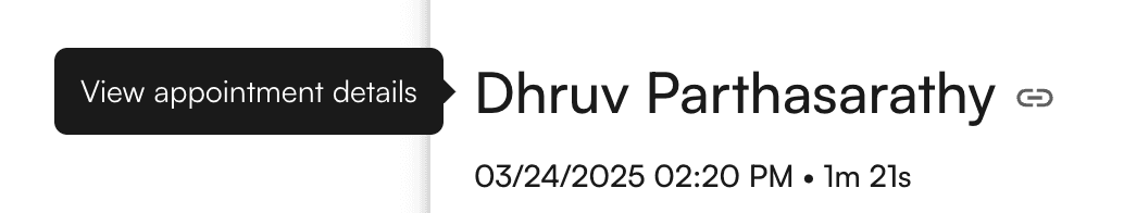 Patient name link at the top of the Air Scribe application page